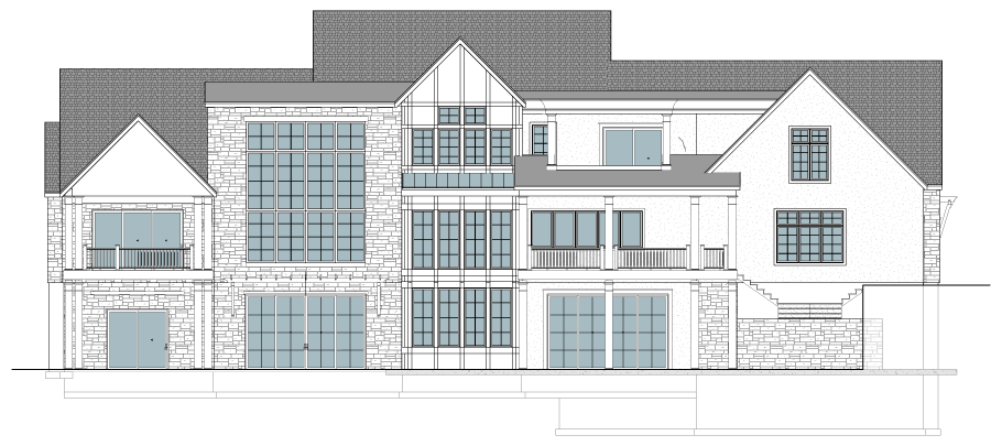 Rear elevation architectural drawing of the Elk Ridge estate